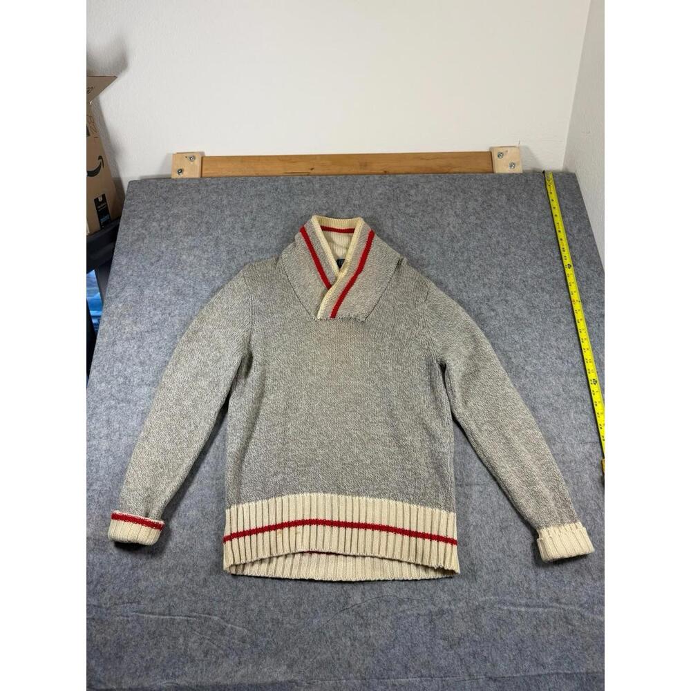 Vintage Lands End Sock Monkey Sweater Adult Large Shawl Collar 100% Wool